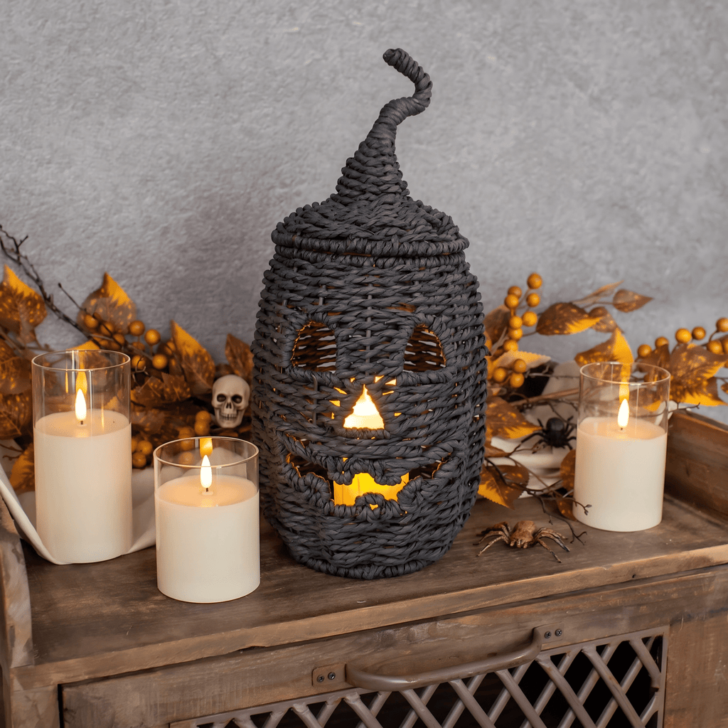 Guvpev 12" Handcrafted Woven Ghost - White Faux Rattan & Metal Ghost Figurine, Halloween Spooky Table Centerpiece & Fall Porch Decor for Indoor Outdoor