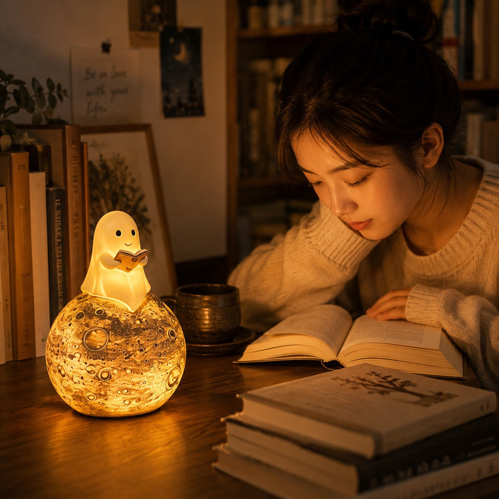 Sahpxhe Halloween Ghost Lamp Decor Warm LED Light for Halloween Mantel Shelf Tabletop Spooky Indoor Halloween Decor