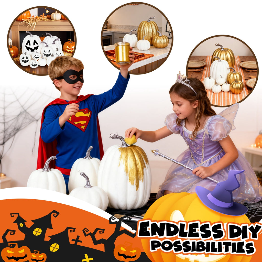 YOYTOO 7 Pcs Artificial Fake Pumpkins Fall Decoration, 4 Sizes, DIY Foam Pumpkins for Halloween Autumn Harvest Thanksgiving Table top House Dining Table Party Decoration (Orange)