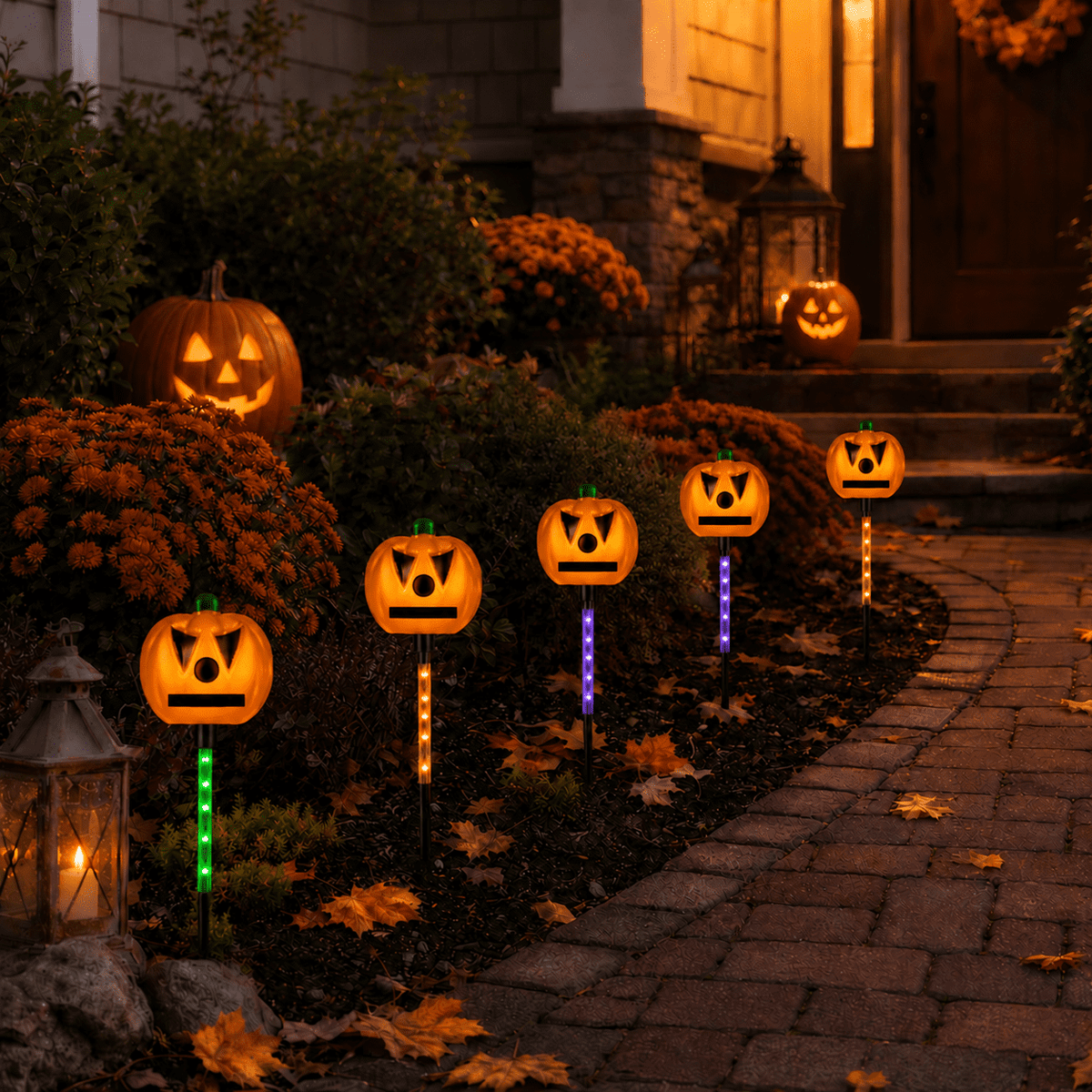DAKIMOE Solar Halloween Path Lights, Lantern Stake Outdoor String Lights, 6-Pack