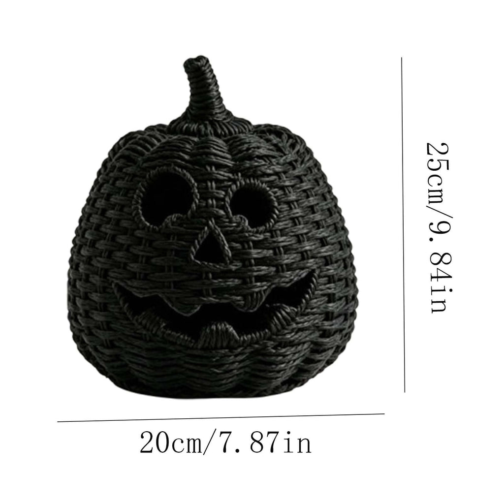Sahpxhe Black Woven Pumpkin Basket with Lid Handmade Wicker Pumpkin Candy Baskets for Halloween Tabletop Mantel Candy Storage Decorations