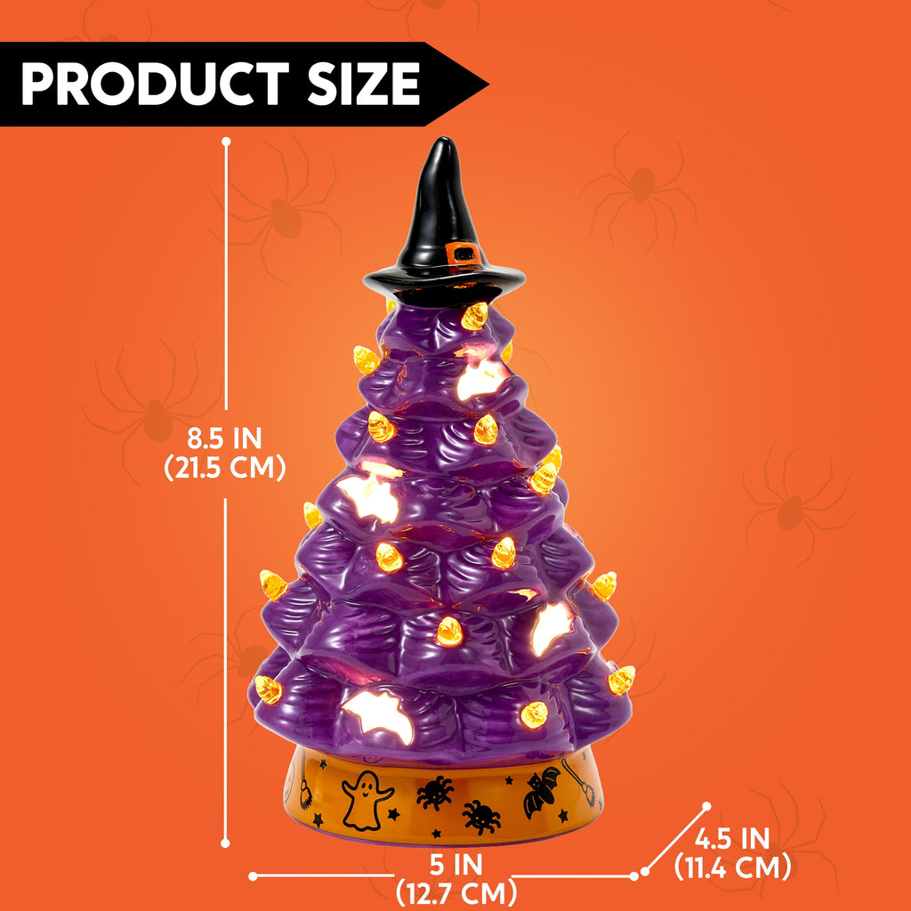 Joyfy 8.5 inch Halloween Decorations Ceramic Gnome Tree Decorations with Build-in LEDs,Light Up Pumpkin Table Decor Bedroom Indoor Centerpieces for Tables