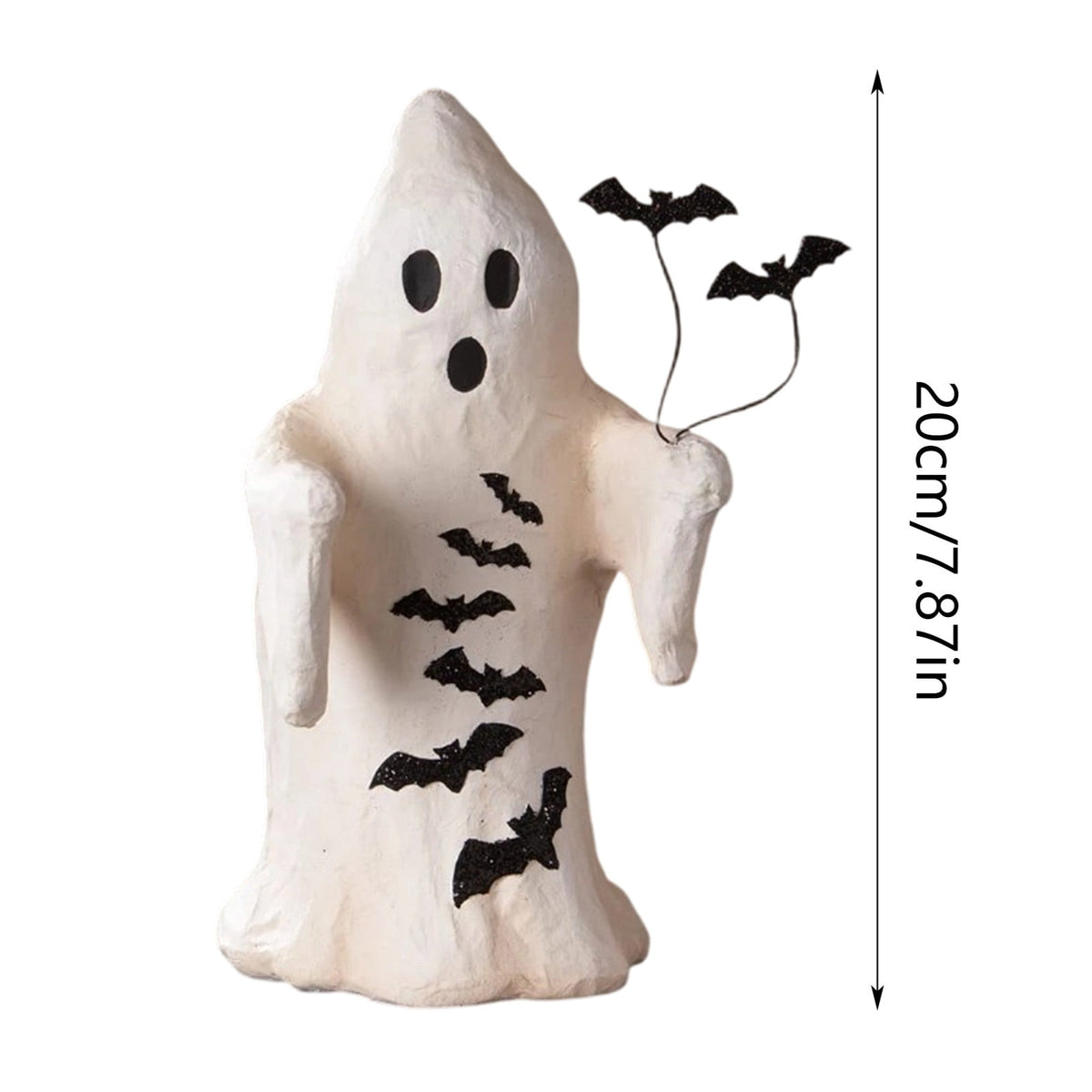 Halloween Ghost Figurine, Resin Lighted Ghost Ornament with Pumpkin Lantern & Beverage Cup, Tabletop Halloween Indoor Decor