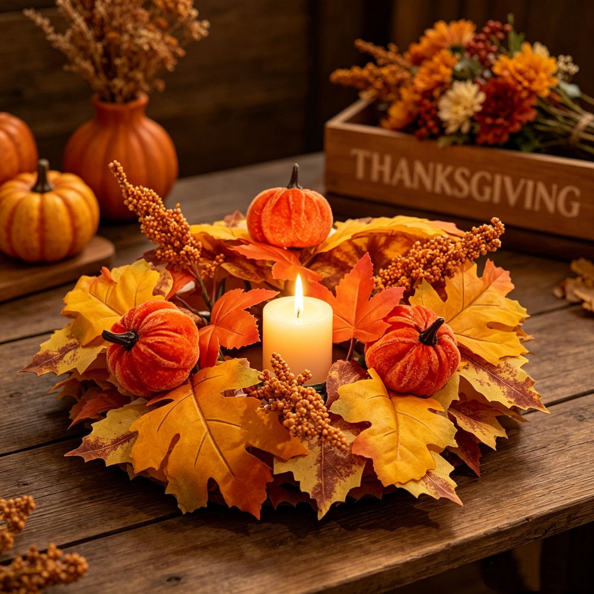Fall Maple Leaf Front Door Wreath, Multicolor Plastic Seasonal Wreath for Halloween Thanksgiving Christmas Indoor Wall Fireplace Home Decor, 9.84 Inch