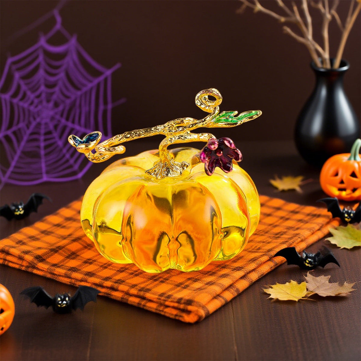 Crystal Pumpkin Figurine, Glass Pumpkin Sculpture Collectible Thanksgiving Decor, Desktop Decoration for Halloween Home Garden Party Decor, Blue