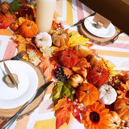 12 Piece Faux Fall Harvest Velvet Pumpkins 3 Inch Rust Orange Champagne Gold