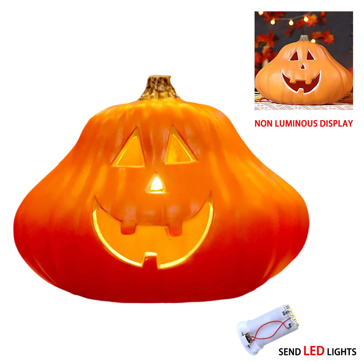 Halloween Lighted Pumpkin Decoration, Glowing Jack o Lanterns, Large LED Pumpkin Lamp with Warm Glow, Outdoor Yard Porch Halloween Decor, Holiday Display Ornament for Home Party