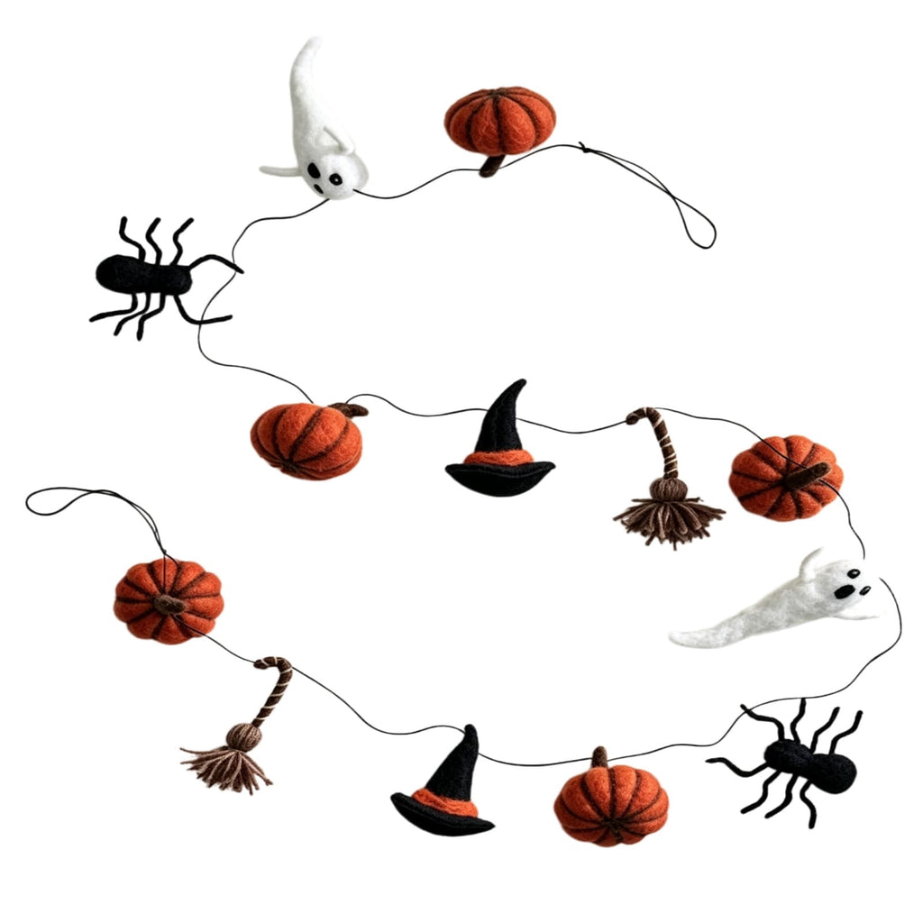 72-Inch Halloween Hanging Wreath, Floral Garland with Ghost, Pumpkin, and Witch Hat for Holiday Home Decor