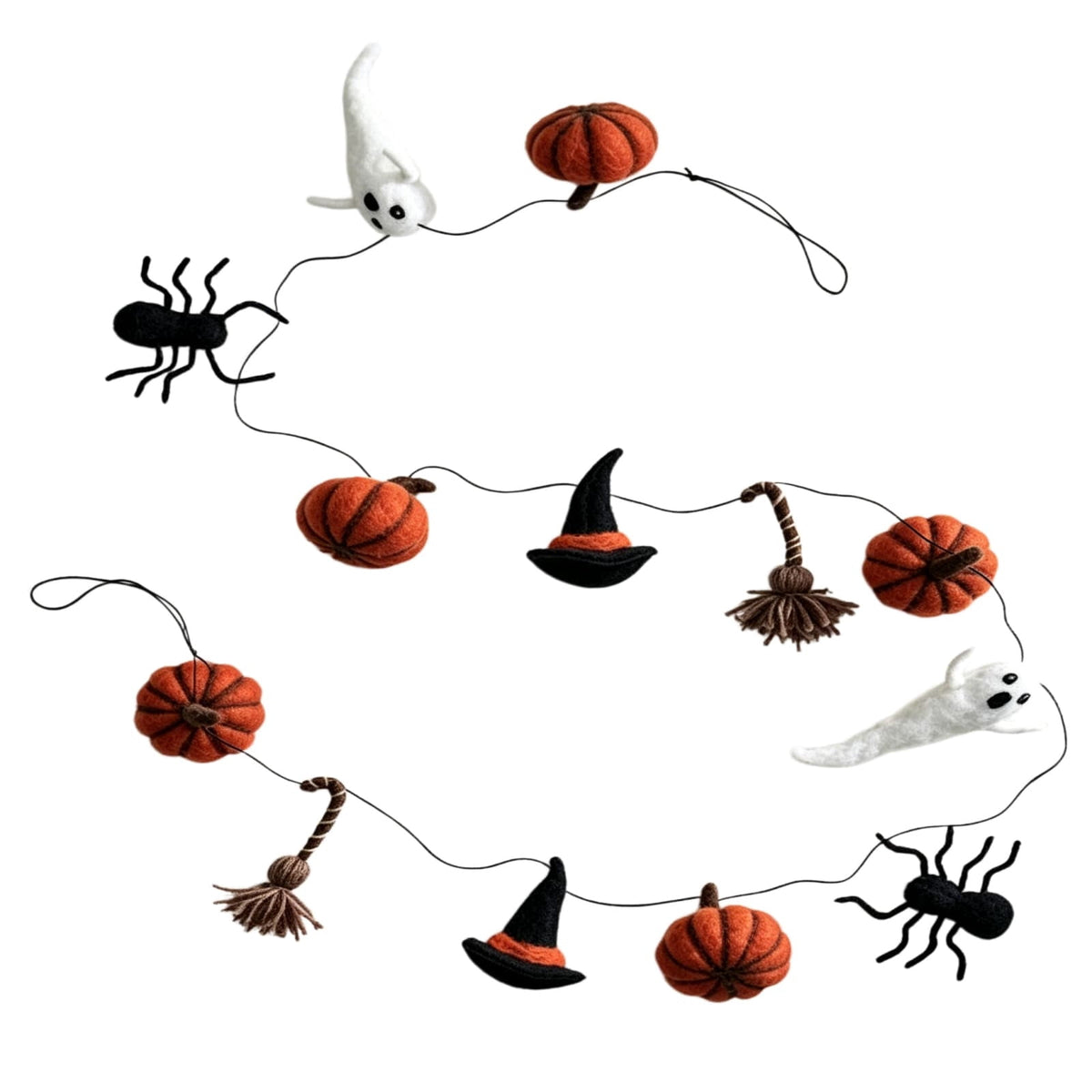 72-Inch Halloween Hanging Wreath, Floral Garland with Ghost, Pumpkin, and Witch Hat for Holiday Home Decor