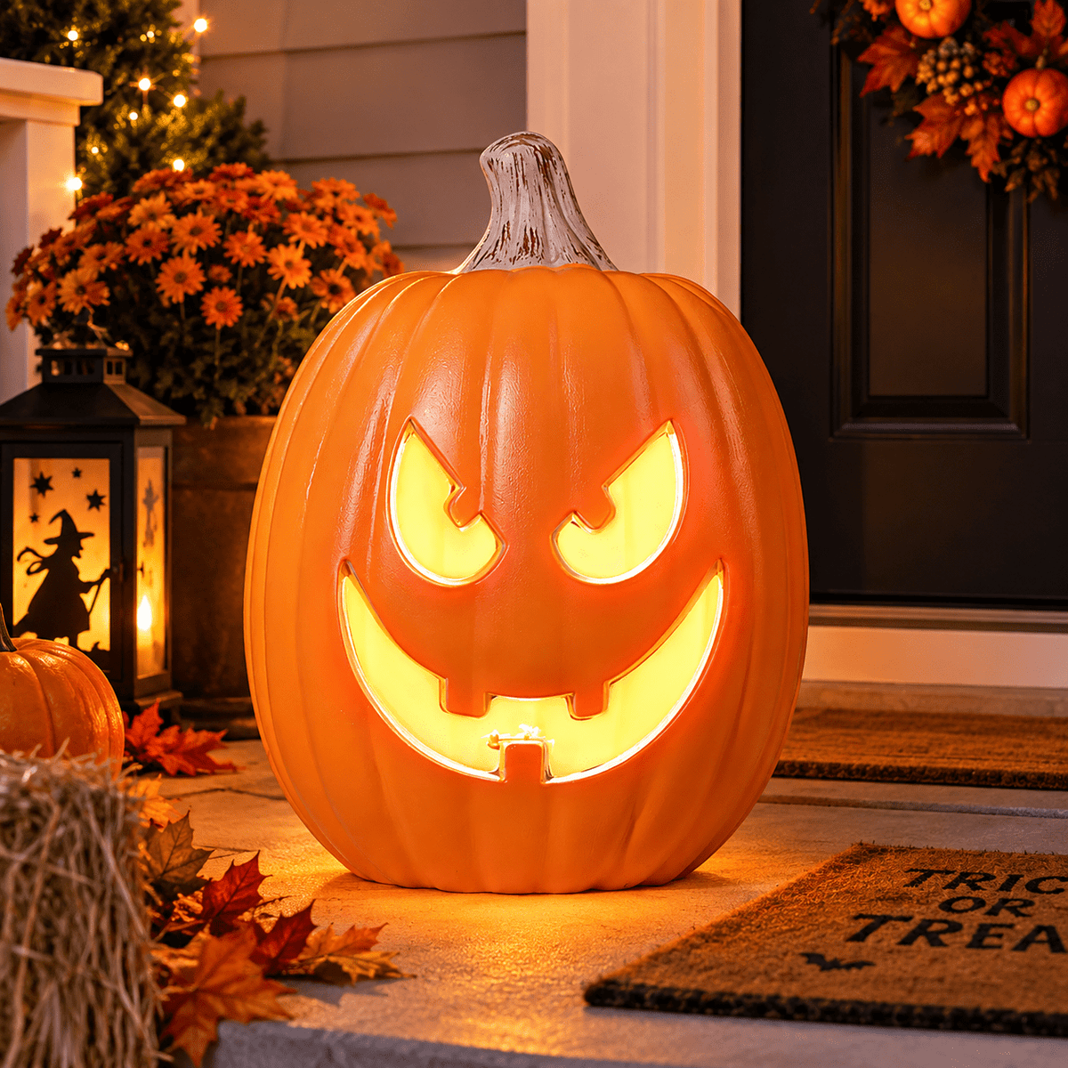 Tdxkok Halloween Large Plastic LED Light Up Pumpkin Outdoor Yard Porch Home Storefront Mall Holiday Display Decoration Ambient Lighting Lantern