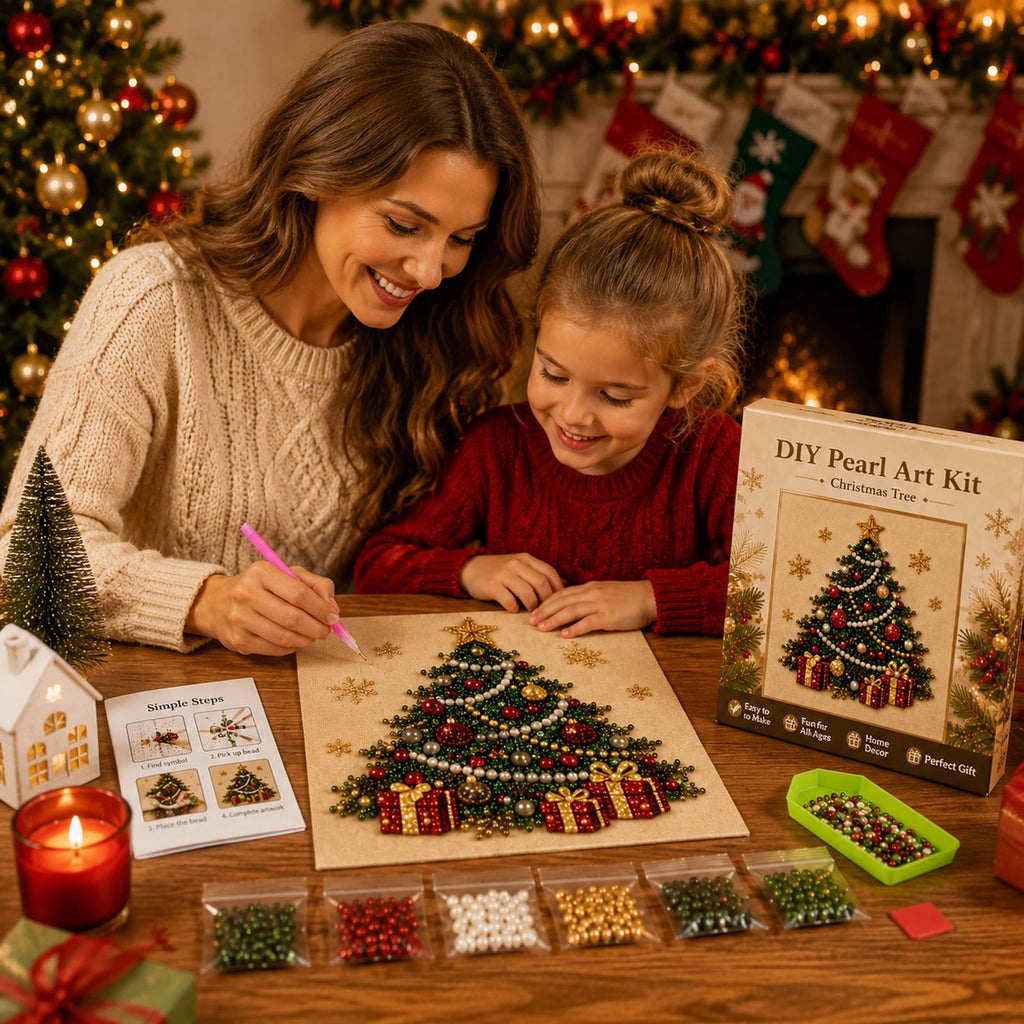 JWZZYD DIY Christmas Pearl Painting Art Kit with Frame, 9.8" Christmas Pearl Beads Art Craft Set, Gemstone Dots Beads for Holiday Christmas Wall Decor, Decoration Gift(Reindeer)