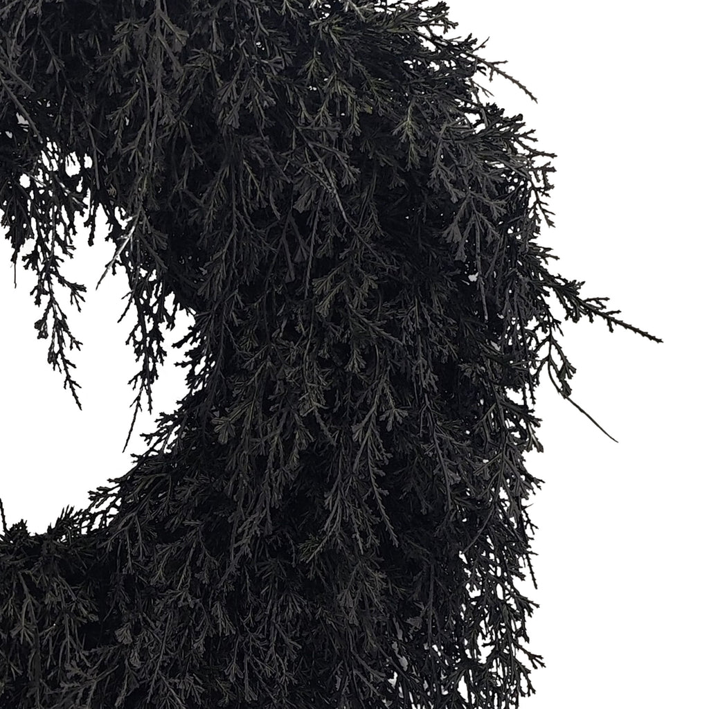 My Texas House Halloween Drapey Faux Cedar Wreath, Black, 24"