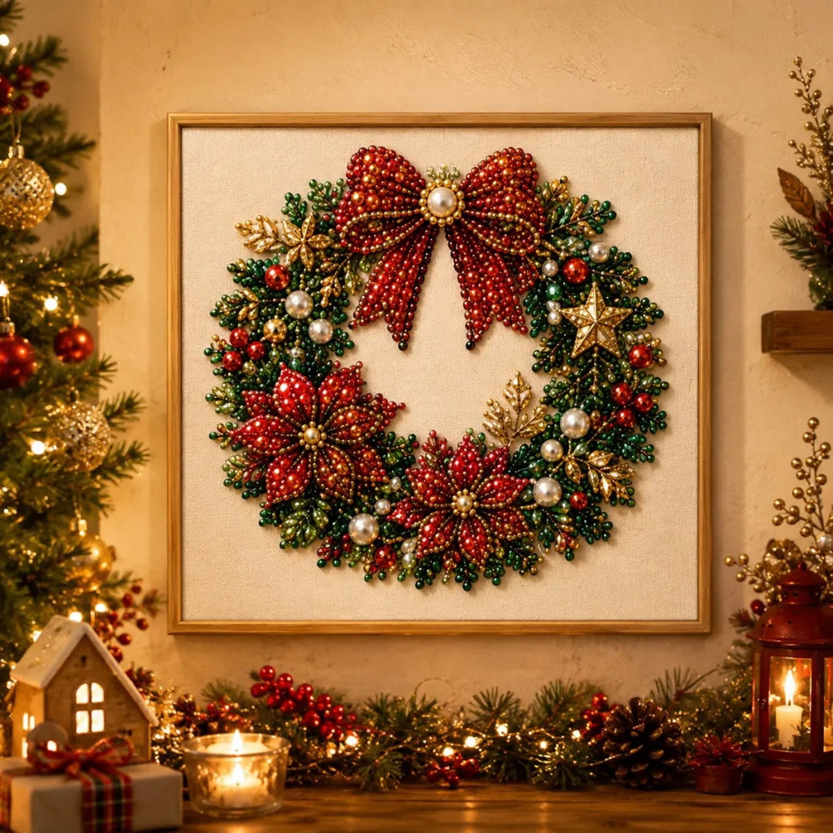JWZZYD DIY Christmas Pearl Painting Art Kit with Frame, 9.8" Christmas Pearl Beads Art Craft Set, Gemstone Dots Beads for Holiday Christmas Wall Decor, Decoration Gift(Reindeer)
