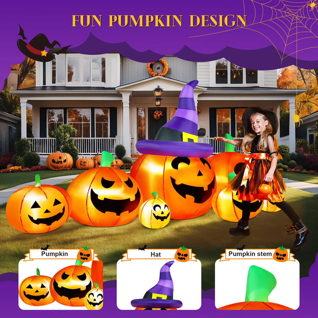 Yexmas 8 FT Halloween Inflatables Pumpkin,7 Pumpkins Halloween Outdoor Decoration with Built-in LED Lights,Halloween Blow Ups for Yard, Lawn, Garden Decor