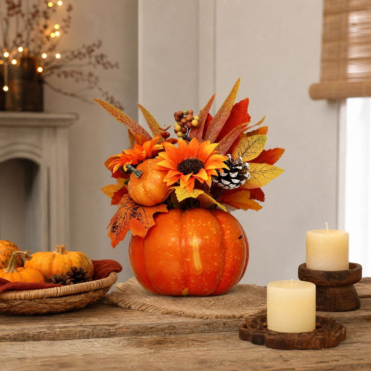 Pumpkin Decor with Artificial Flower Sunflowers Fall Decorations for Home Tabletop Kitchen Party Thanksgiving Harvest