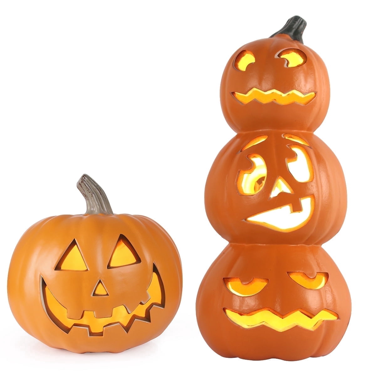 Gamexcel 3 Pack Light Up Jack O Lantern Pumpkins, 10/14/16 in Waterproof LED Halloween Decorations for Indoor Outdoor Porch Yard