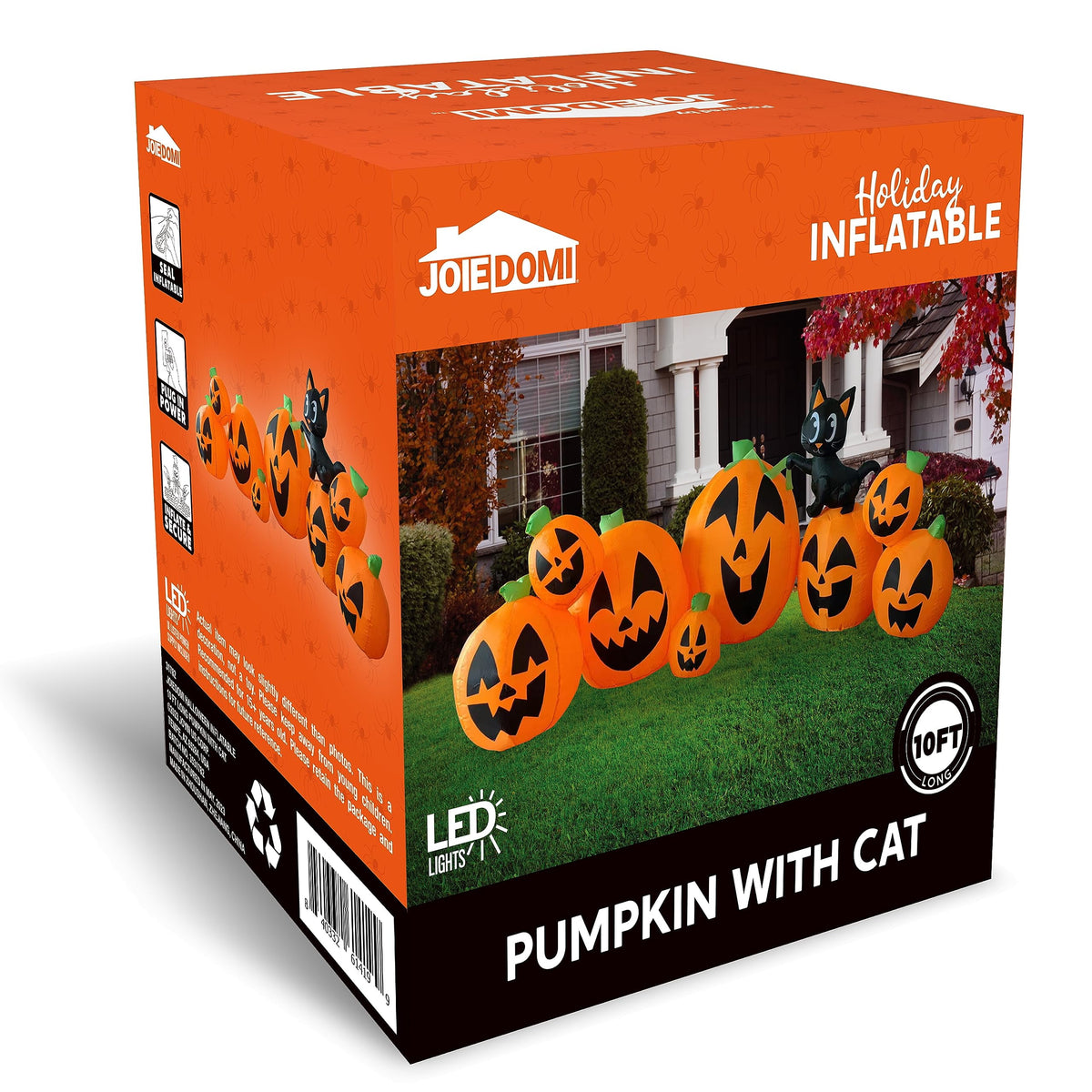 Joyfy 10 Ft Tall Halloween Inflatables Pumpkin,Giant Pumpki Blow Up Decor with Built-in LED Lights,Outdoor Decorations for Yard,Lawn,Garden