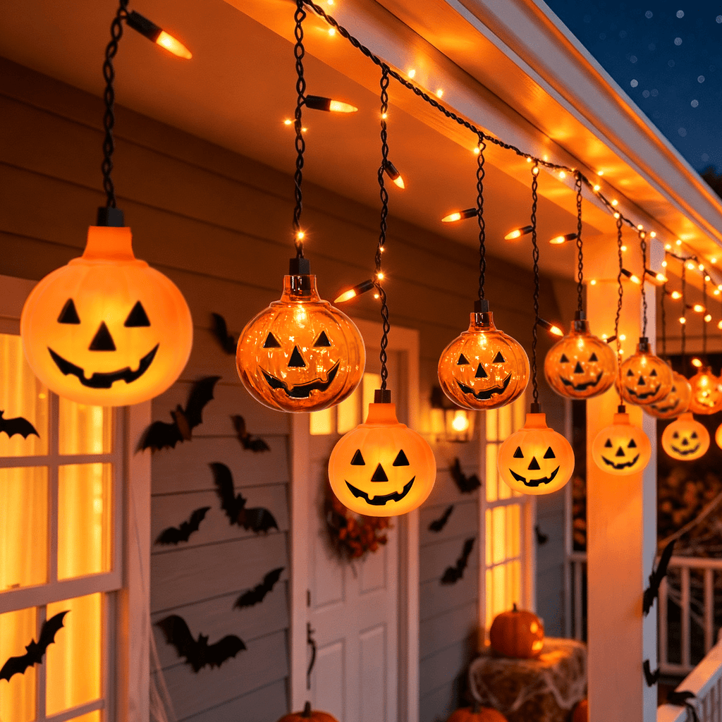 7Ft Halloween Pumpkin String Lights, Halloween Decorations Lights with 10 LED Colorful Pumpkin Lights 15 Orange Bulbs, Hanging Fairy Lights for Outdoor Curtain Garden Porch Bar Party Bedroom Decor