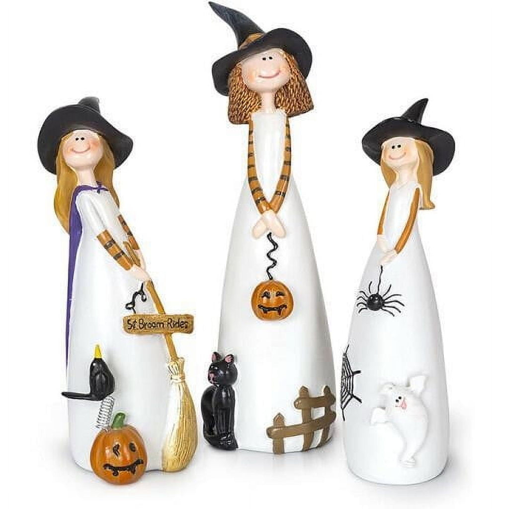 Halloween Witches Figurine Tabletop Decor,Resin Witch Statues Decorations with Classic Witches Hats,Cat,Ghost,Crow, and Pumpkins,Holiday,Party,Home Decor and Fall Decor