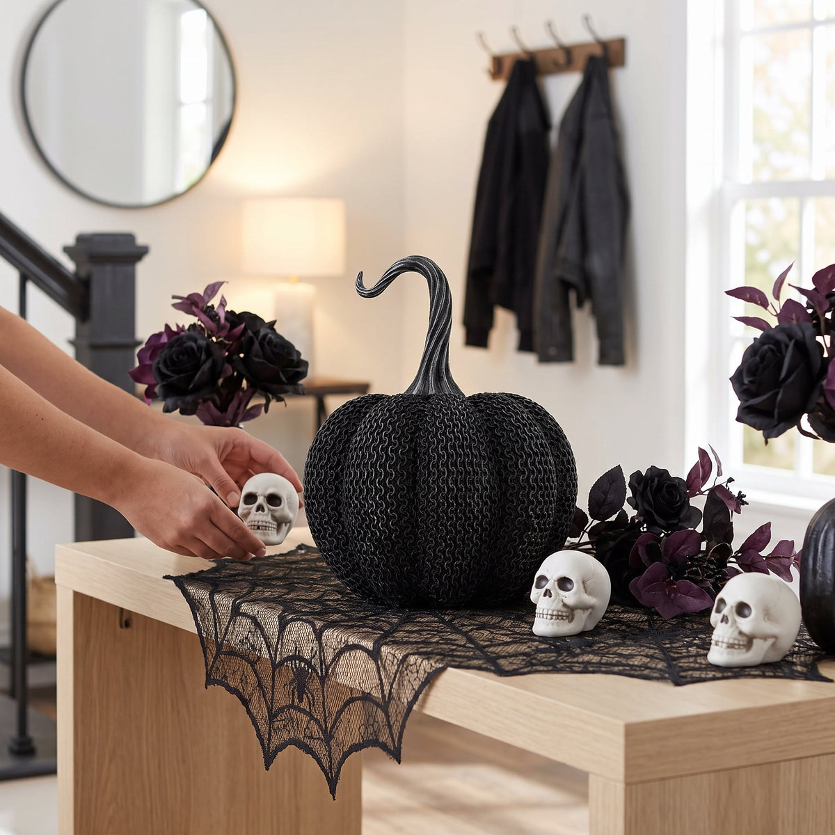 Resin Textured Pumpkin Decoration, Black, 7.9", Halloween by Way To Celebrate