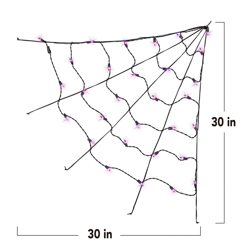 Indoor/Outdoor 30-Count LED Corner Web Lights, Purple, 30" x 30", Halloween by Way To Celebrate