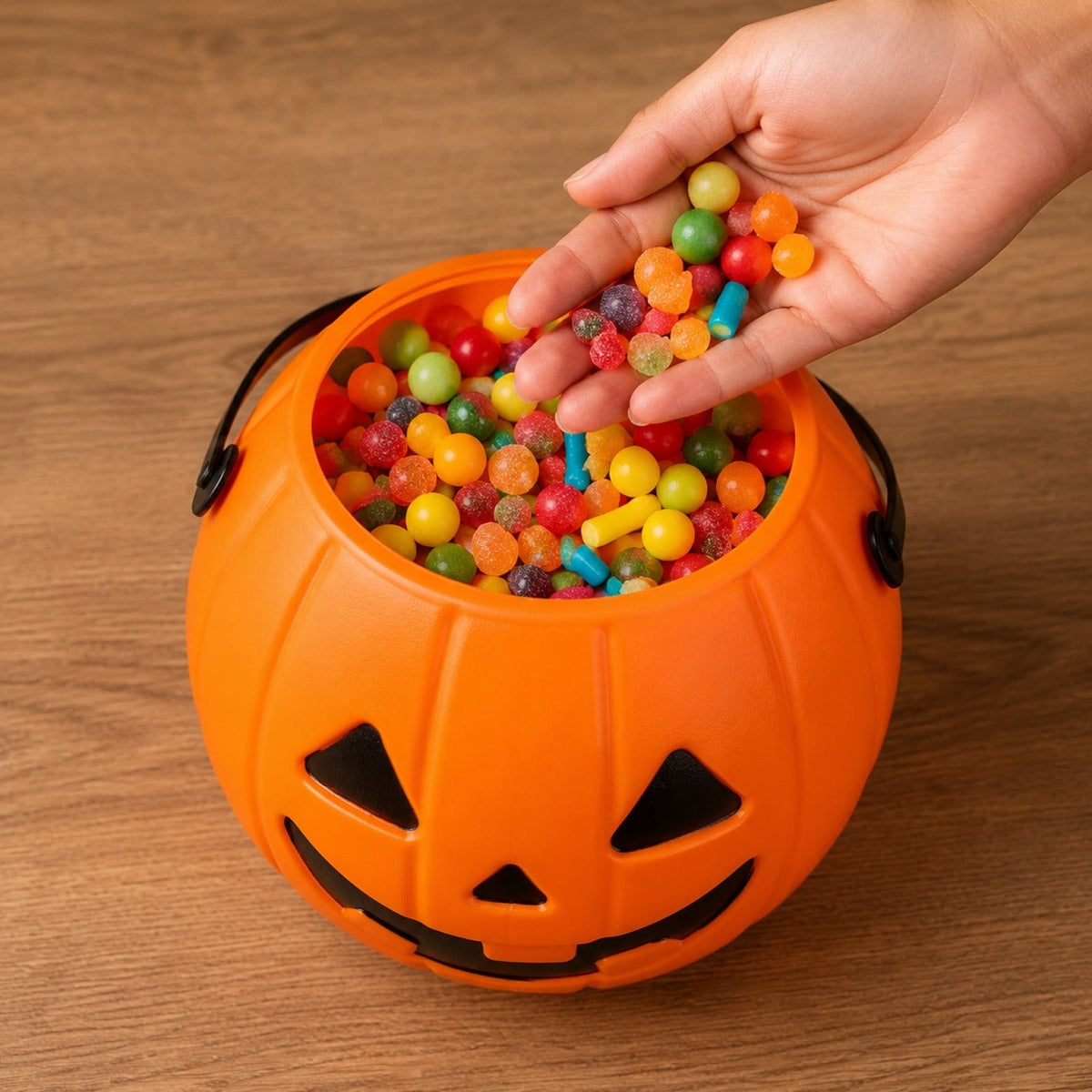 Kumdkd Halloween Pumpkin Bucket for Kids - Plastic Trick or Treat Candy Pail with Handle, Party Decor