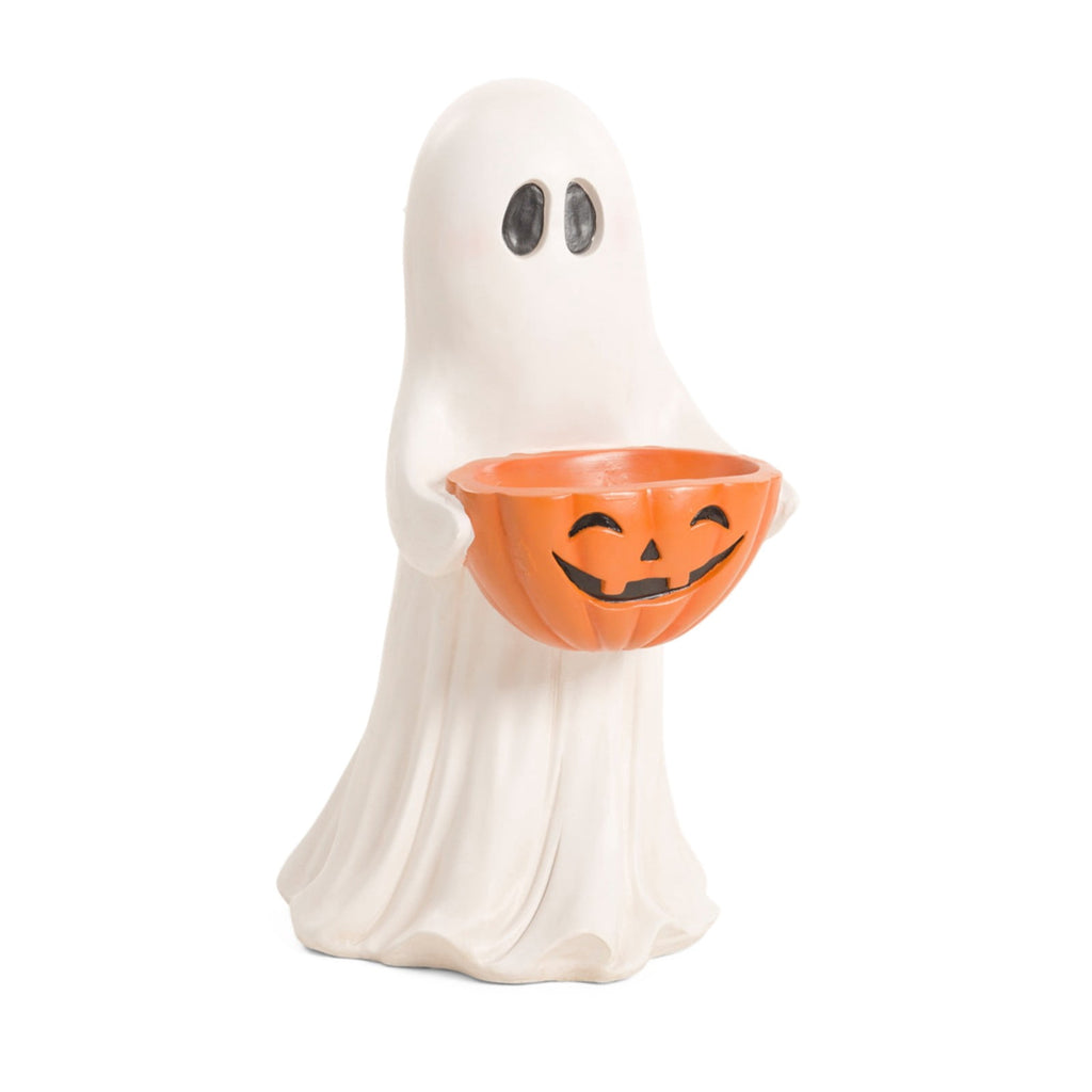 Halloween Safe Ghost Candy Bowl 14 Inch Pumpkin Treat Holder for Candy Cookies Snacks Trick or Treat Table Decor(White)