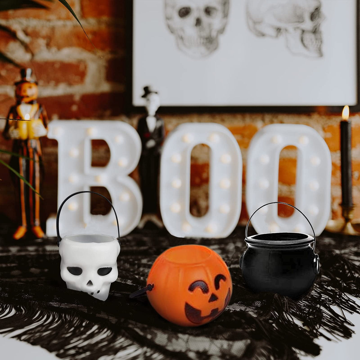 CRAZY NIGHT 12PCS Mini Halloween Pumpkin Candy Bucket, Plastic Trick or Treat Basket for Kids, Portable Halloween Candy Pumpkin Pails for Halloween Party Decor Favors