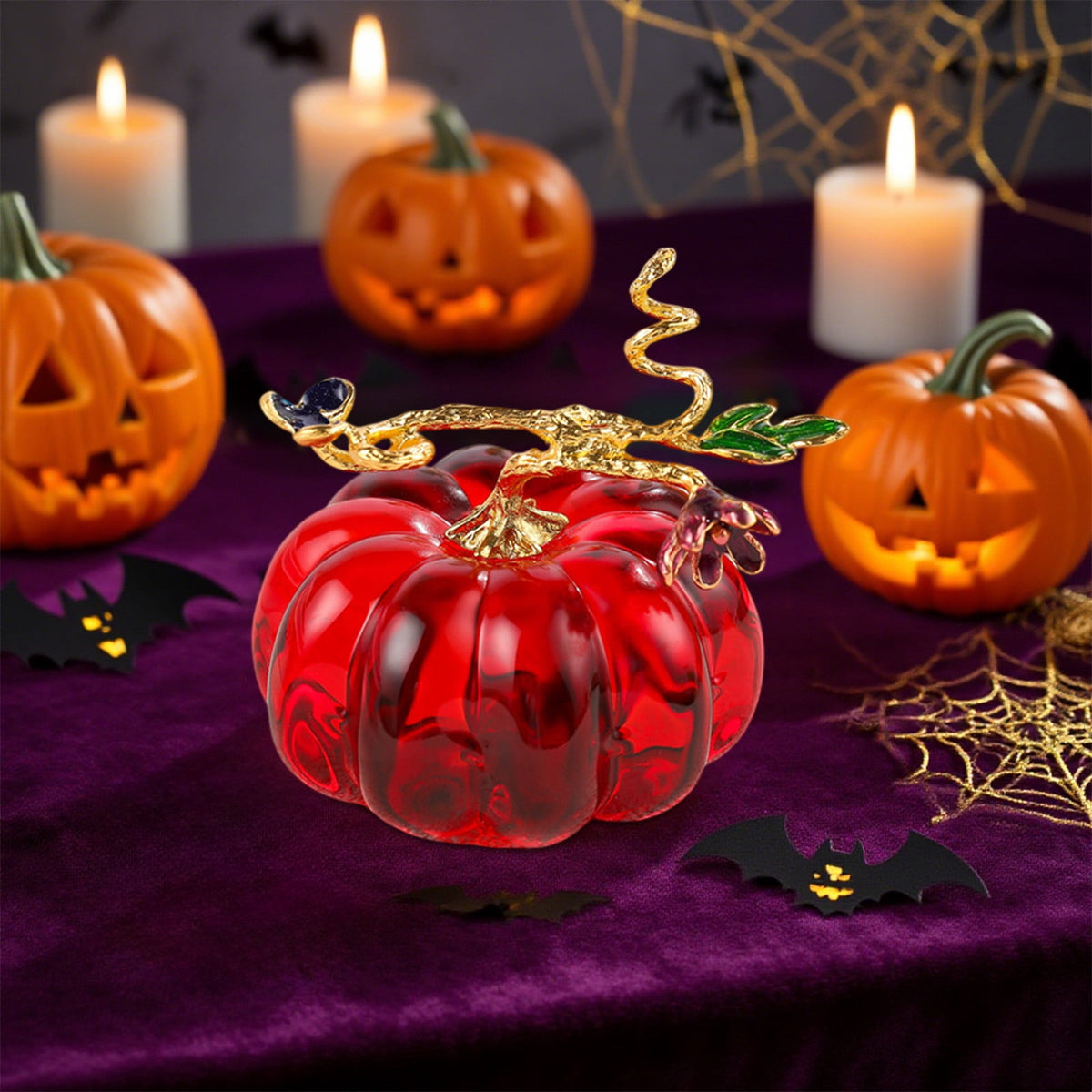 Crystal Pumpkin Figurine, Glass Pumpkin Sculpture Collectible Thanksgiving Decor, Desktop Decoration for Halloween Home Garden Party Decor, Blue