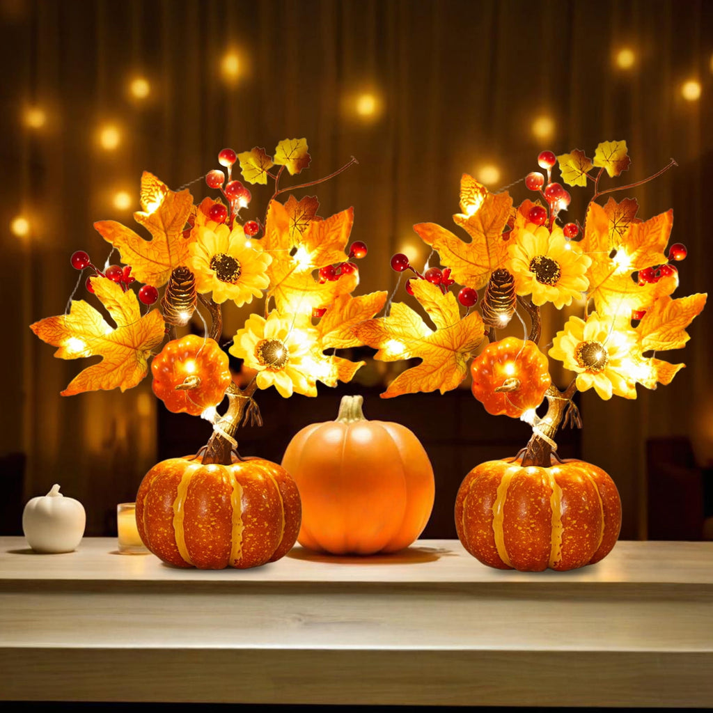 YSGFHGJW Halloween Thanksgiving Artificial Pumpkin Tree Decoration, Light Up with LED Lights, Fall Decor for Dining Table Living Room Porch