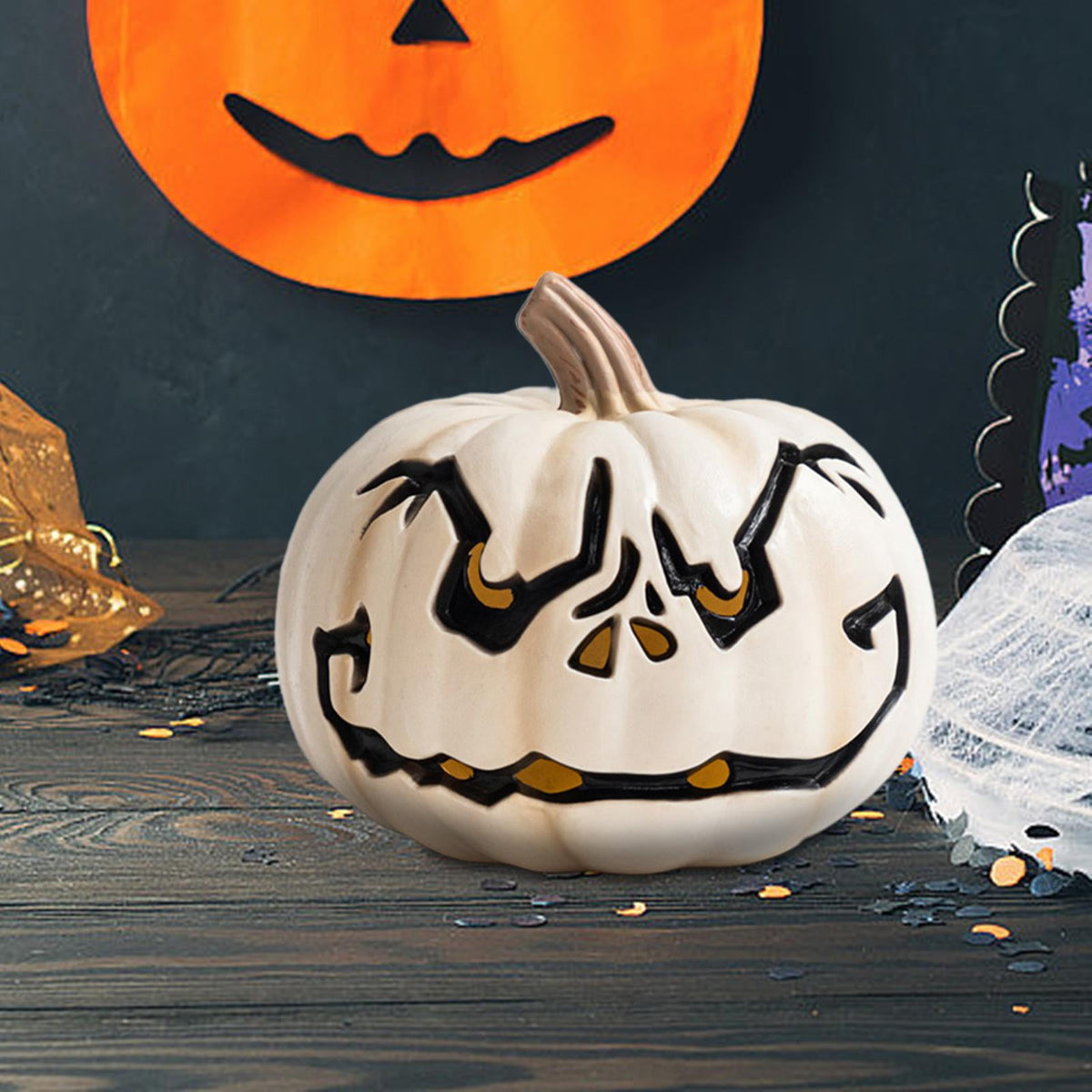 yotijay Halloween Pumpkin Light Indoor Decoration Vivid Details Fine Craftsmanship Resin C