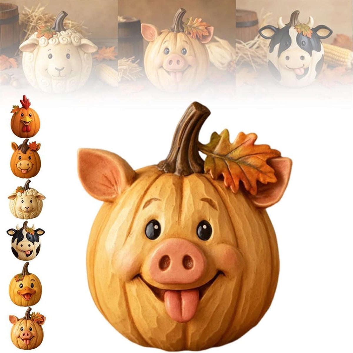 Yannianjz under $5 Farm Animal Pumpkin Figurines, Cute Funny Resin Cow Duck Sheep Pig Chicken Statue, Halloween Thanksgiving Fall Decorations, Autumn Farmhouse Table Centerpiece, Home Desktop Decor
