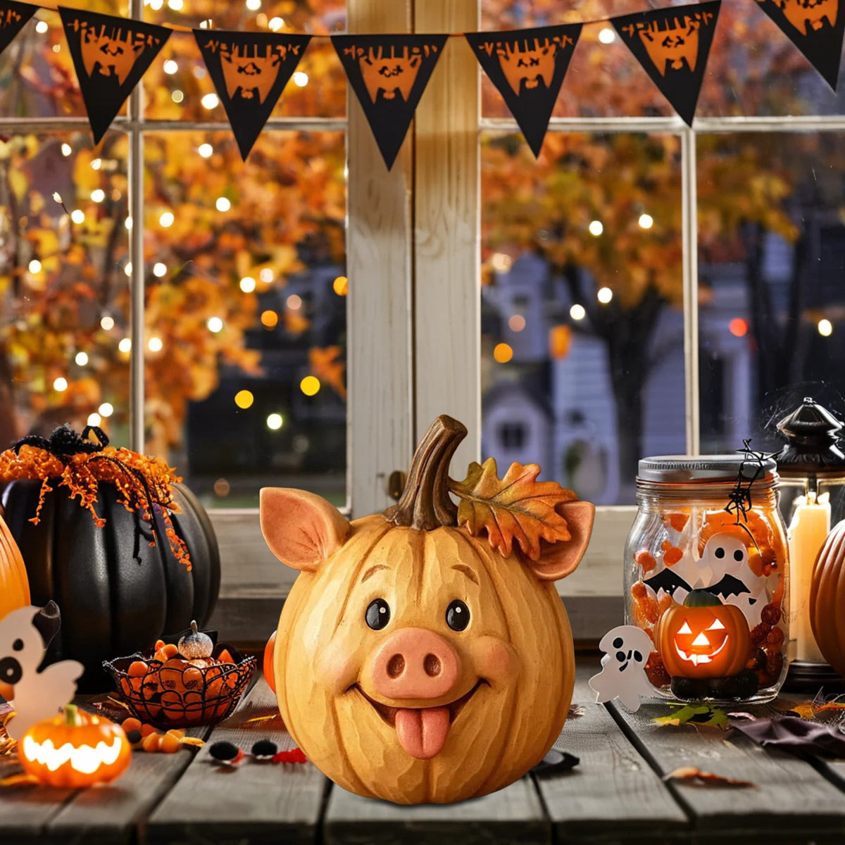 Farm Animal Pumpkin Figurines, Cute Funny Resin Cow Duck Sheep Pig Chicken Horse Statue, Autumn Fall Thanksgiving Halloween Table Centerpiece, Home Desktop Decor, 5-Inch
