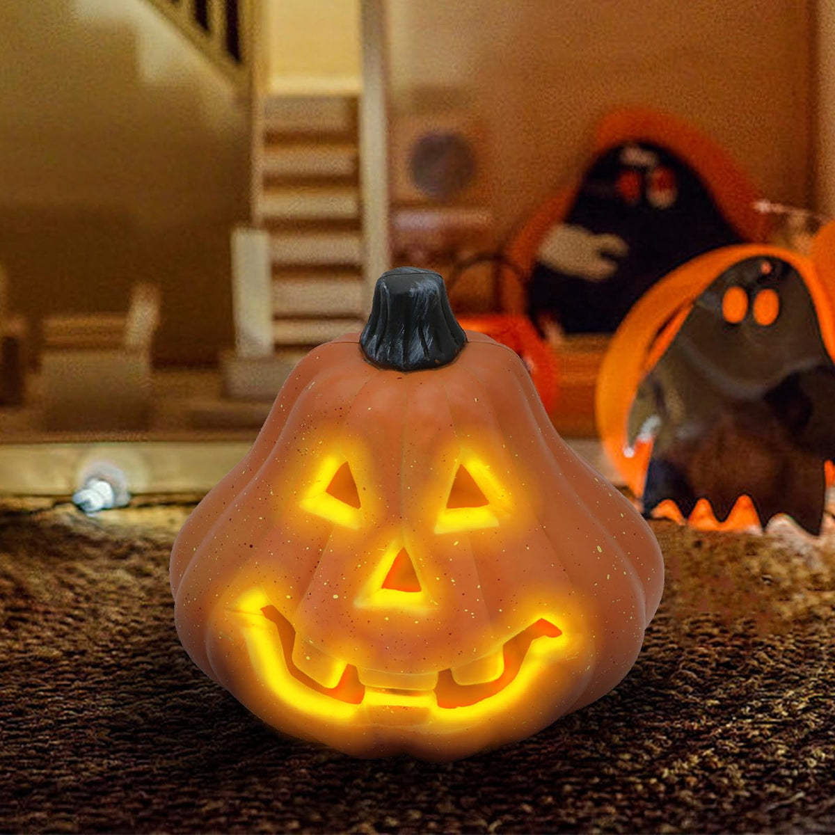 Harlier Halloween Decorations Pre-lit Pumpkin Lantern, Artificial Harvest Pumpkins for Outdoor Indoor, Battery Operated Lighted Halloween Pumpkin Decorations Party Favor Gifts