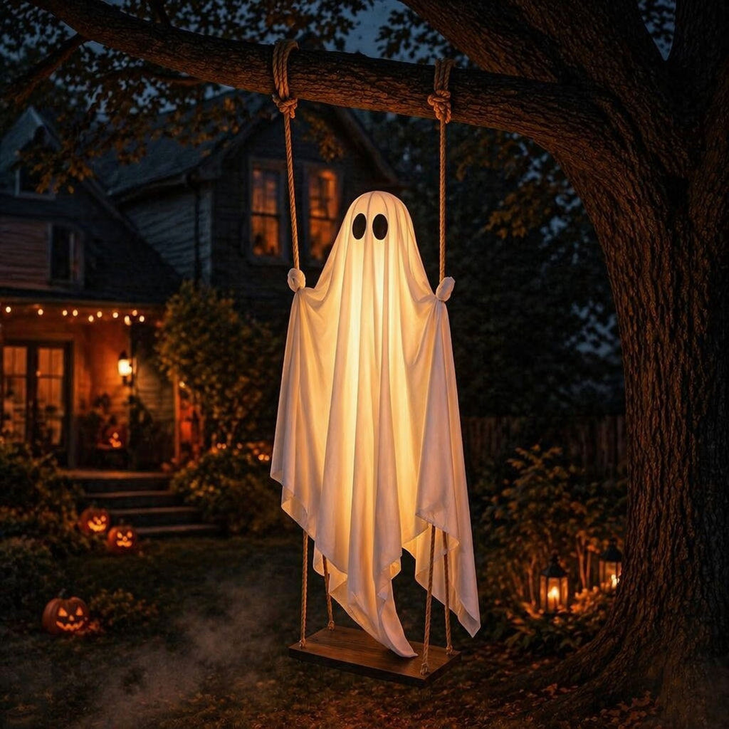 SCNOR Friendly Ghost Statue with Pumpkin Candy Bowl, 11.8 Inch Halloween Decoration for Outdoor Porch, Yard, Patio & Indoor