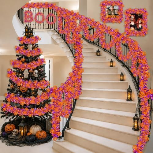 50FT Halloween Garland Decorations with Orange Pumpkin Ornaments