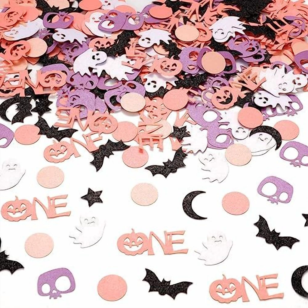 200 Piece Halloween 1st Birthday Confetti Pink Purple Pastel Bat Ghost Pumpkin Decorations for Spooky One Party