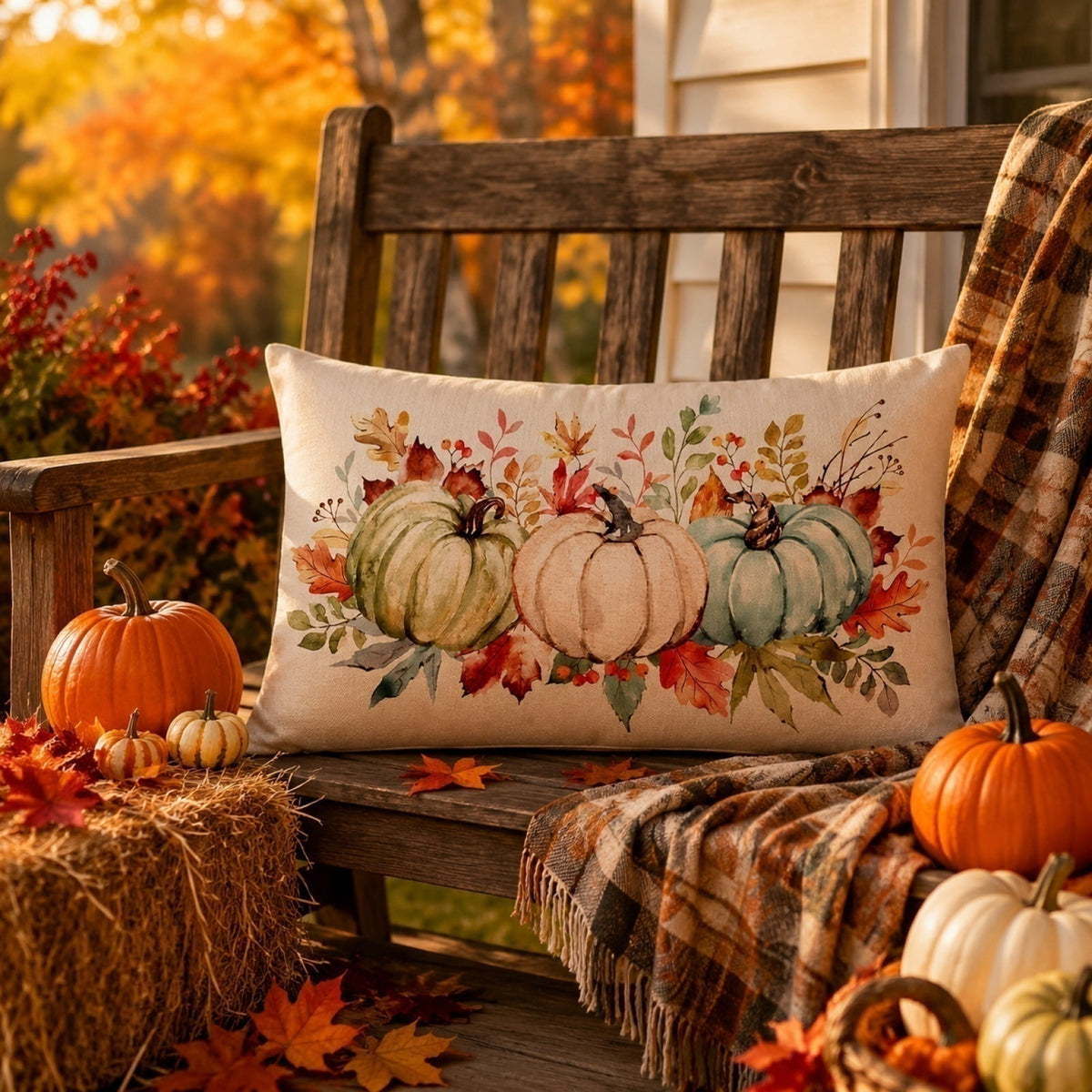 Fall Pumpkin Linen Pillow Cover, Thanksgiving Seasonal Decor Pillowcase, Farmhouse Style Great Housewarming Gift for Fall Home Decor