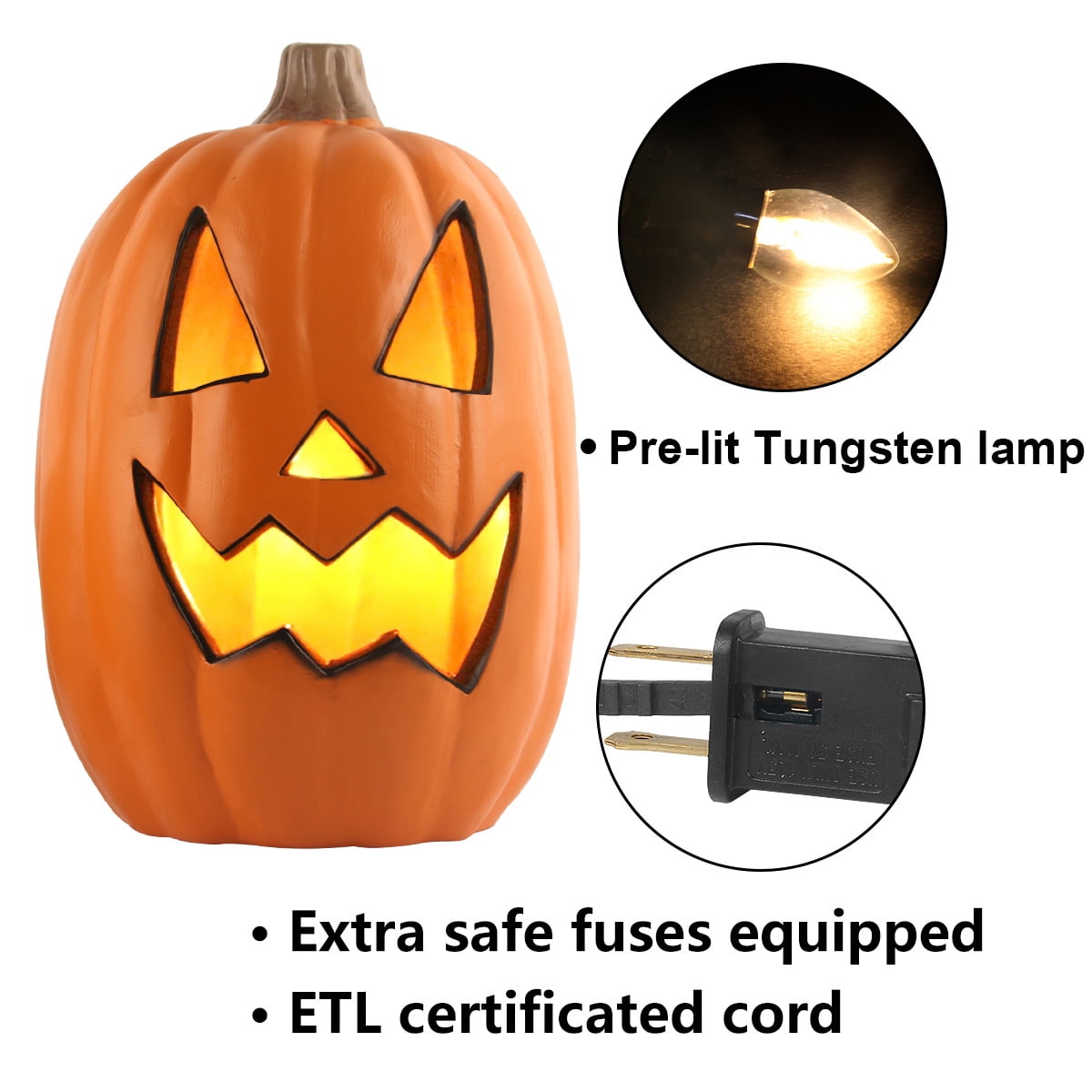3-Pack Jack O' Lantern LED Lighted Pumpkins for Halloween, 10", 15", and 16" sizes for indoor/outdoor decor.