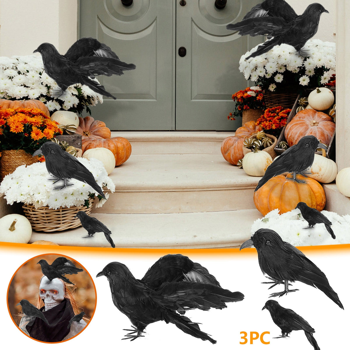 Gothic Mysterious Raven Lamp Light Sculpture, Resin Halloween Moonlight Luminous Crow Bird Led for Home Decor Gift, Bedroom Bedside, Living Room