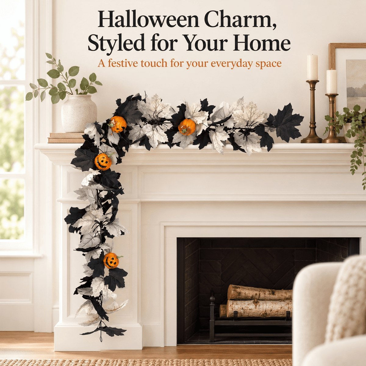 Halloween Pumpkin Garland - 68" Fall Leaf Decor for Mantle, Staircase & Porch, Outdoor/Indoor Autumn Thanksgiving Party Decoration (Multicolor)