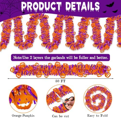 50FT Halloween Garland Decorations with Orange Pumpkin Ornaments