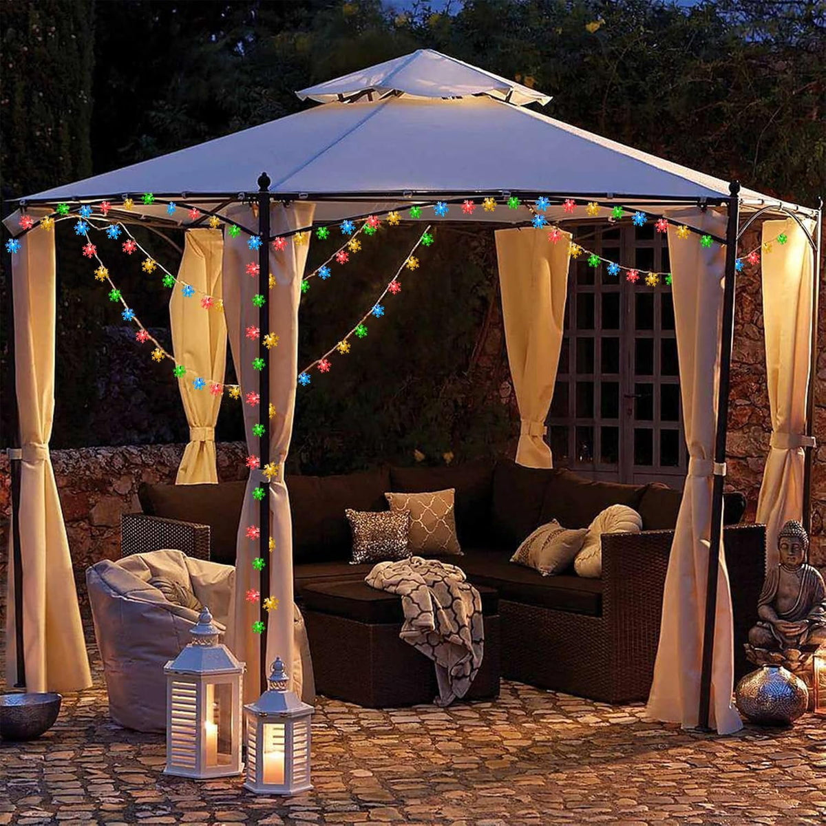 Qoosea Solar Lights Outdoor, Waterproof 100 LED Snowflake Fairy Lights, 39 ft Outdoor Christmas Decoration, String Lights for Party, Patio, Room Decor