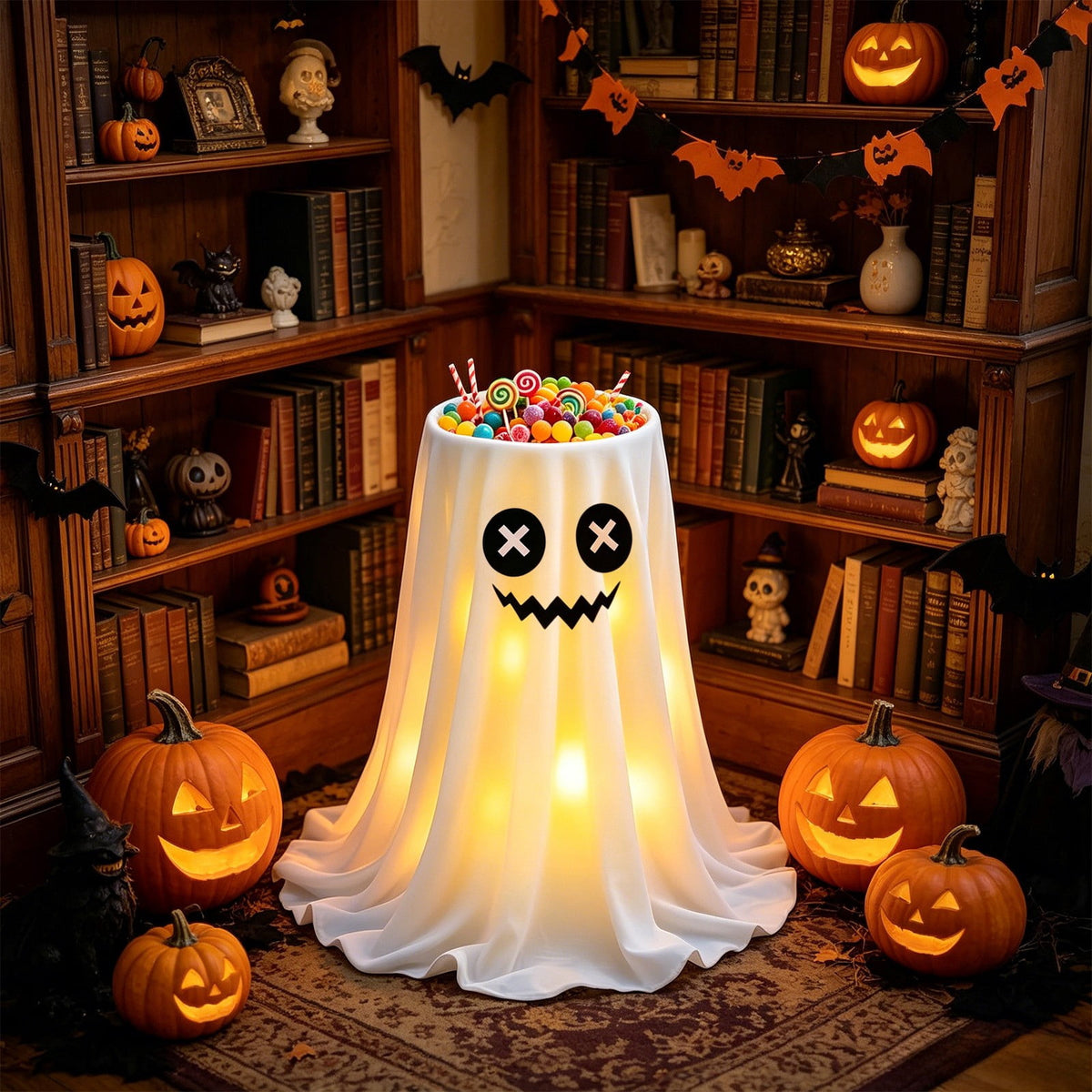 Halloween Ghost Candy Bowl Large Light Up Floor Stand with Remote Control for Halloween Party Treat Display and Trick Or Treat Setup