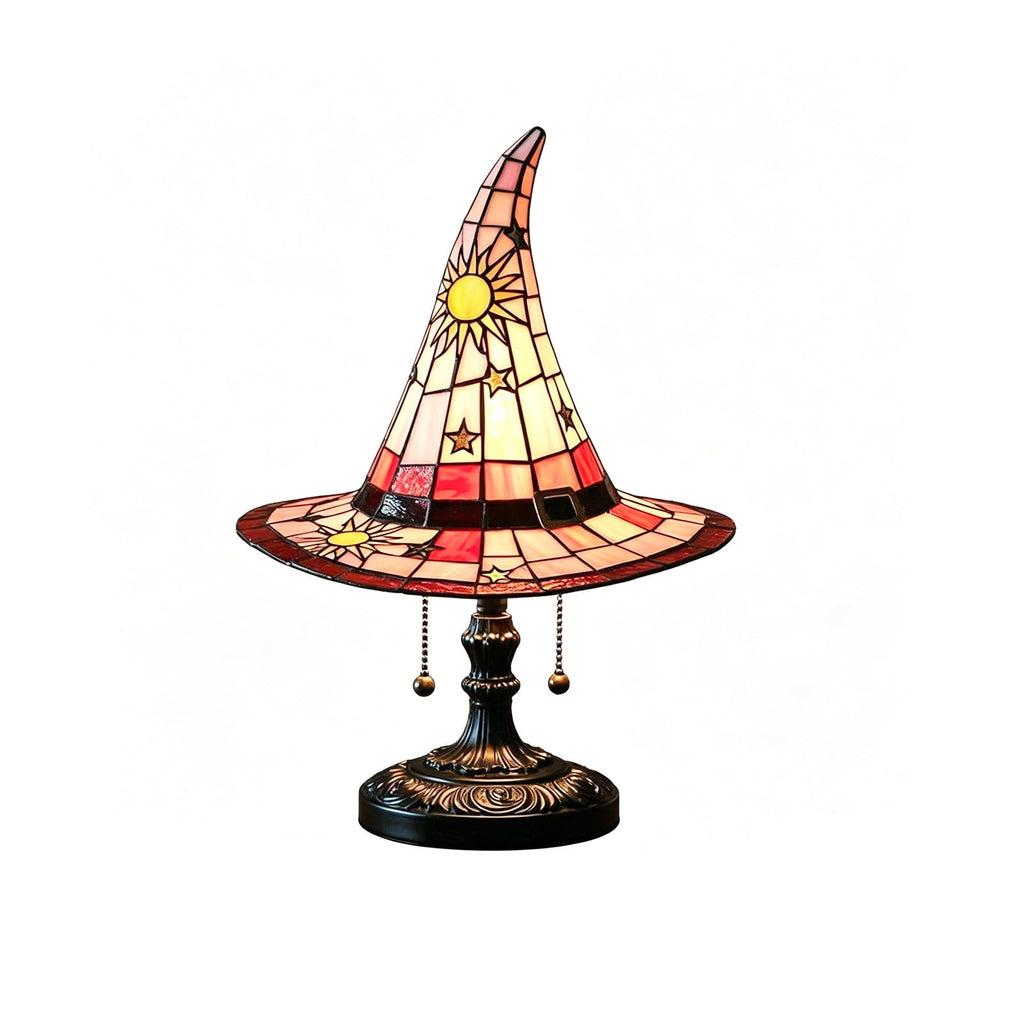 Guodhu Witch Hat Table Lamp Halloween Glowing Resin Ornament Mini Night Light for Bedroom Shelf Spooky Decor with LED(Multicolor)
