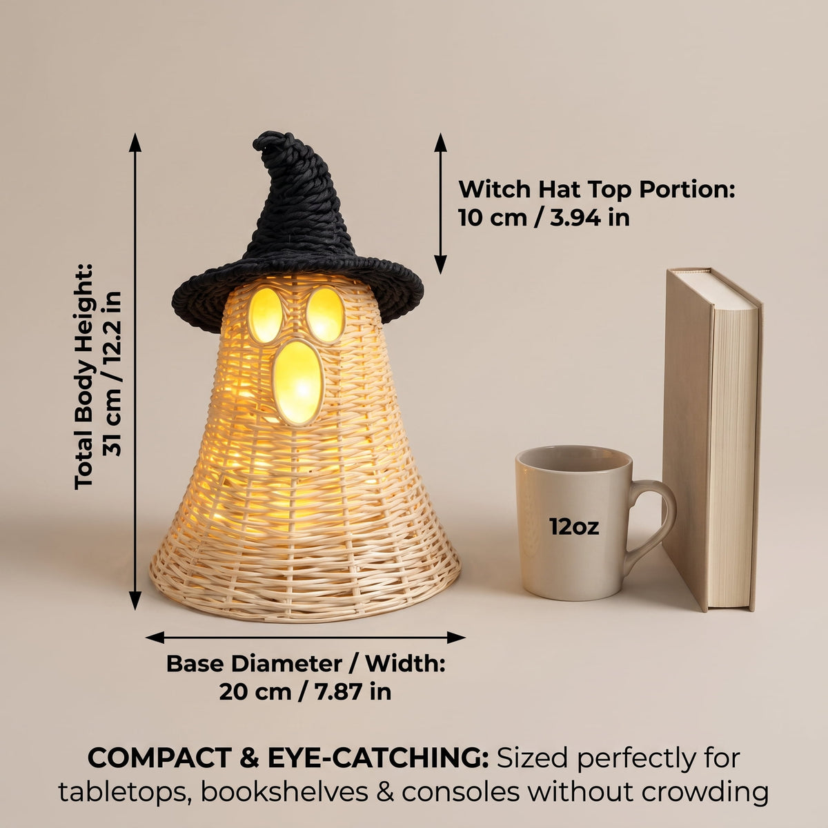 Wicker Ghost Decor, Halloween Decorations Indoor 12.2 Inch, Rattan Ghost Basket Tabletop Lamp Shade for Fall Home Mantel, Halloween Gift Ideal
