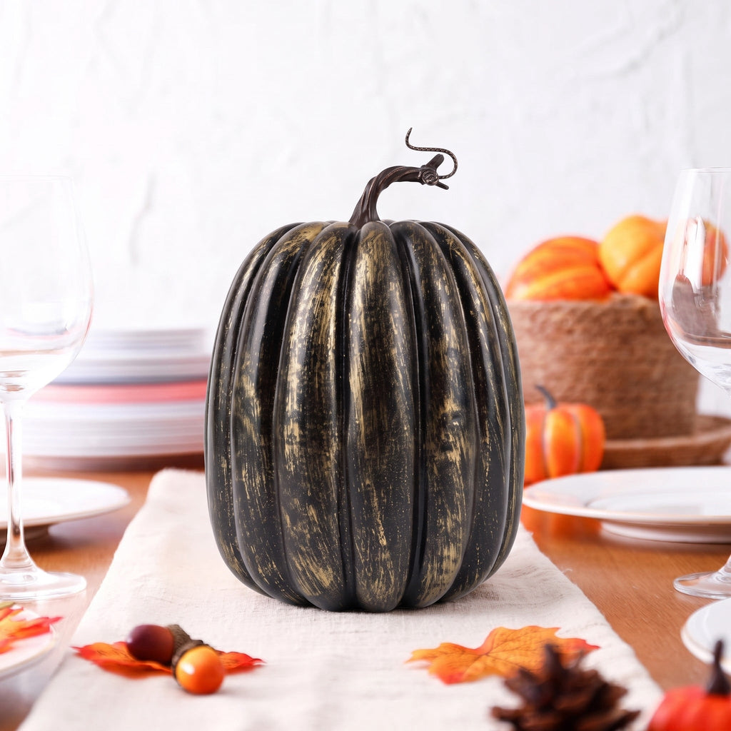 CQHVKQ 8 Inch Large Artificial Pumpkin Fall Decorations, Realistic Fake Harvest Pumpkin, Orange Gold Decorative Pumpkins for Table Centerpieces, Fall, Thanksgiving & Halloween DIY