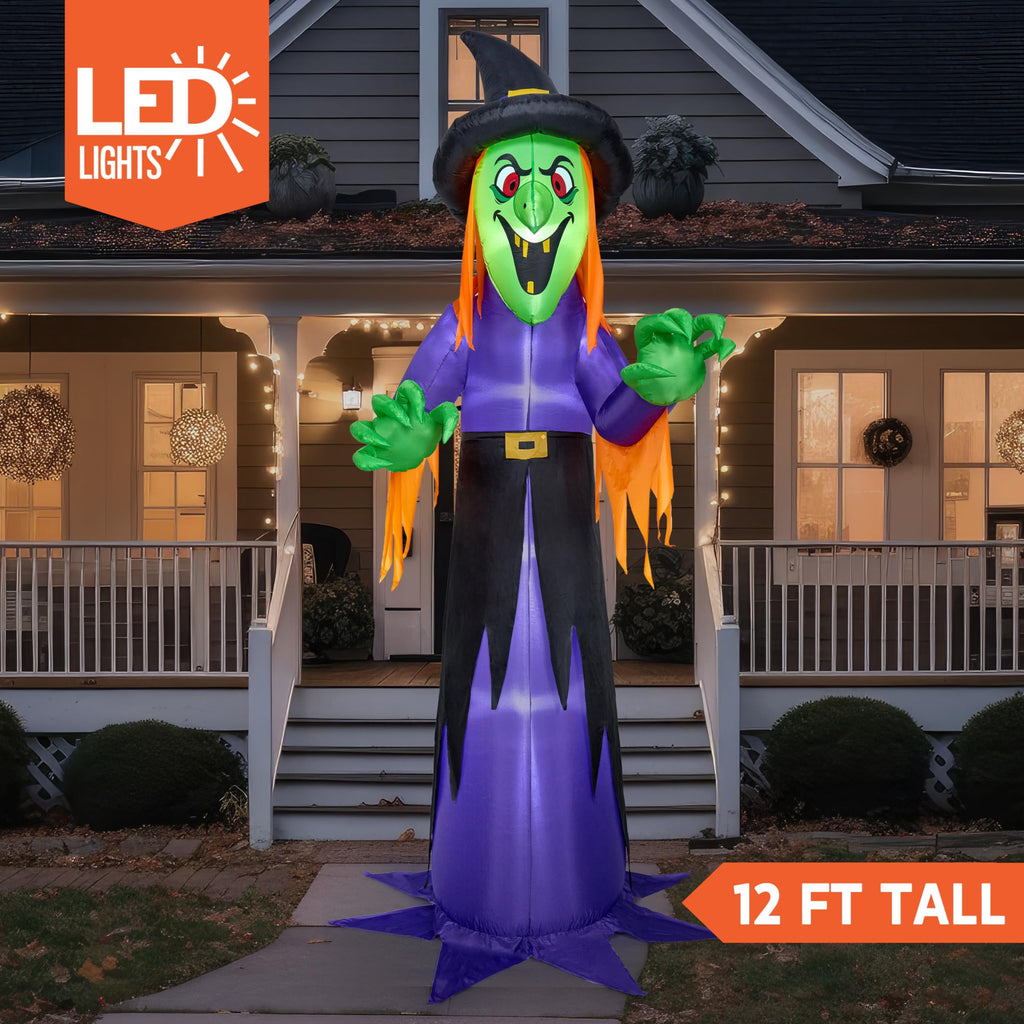 Joyfy 12 ft Giant Halloween Inflatable Pumpkin Ghost Vampire with Skull Decoration with Built-in LEDs,Ghost Halloween Decorations Outdoor Blow Up Yard Lawn Decoration