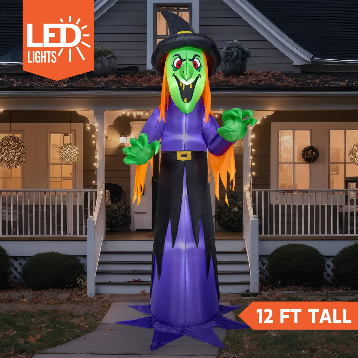 Joyfy 12 ft Giant Halloween Inflatable Pumpkin Ghost Vampire with Skull Decoration with Built-in LEDs,Ghost Halloween Decorations Outdoor Blow Up Yard Lawn Decoration