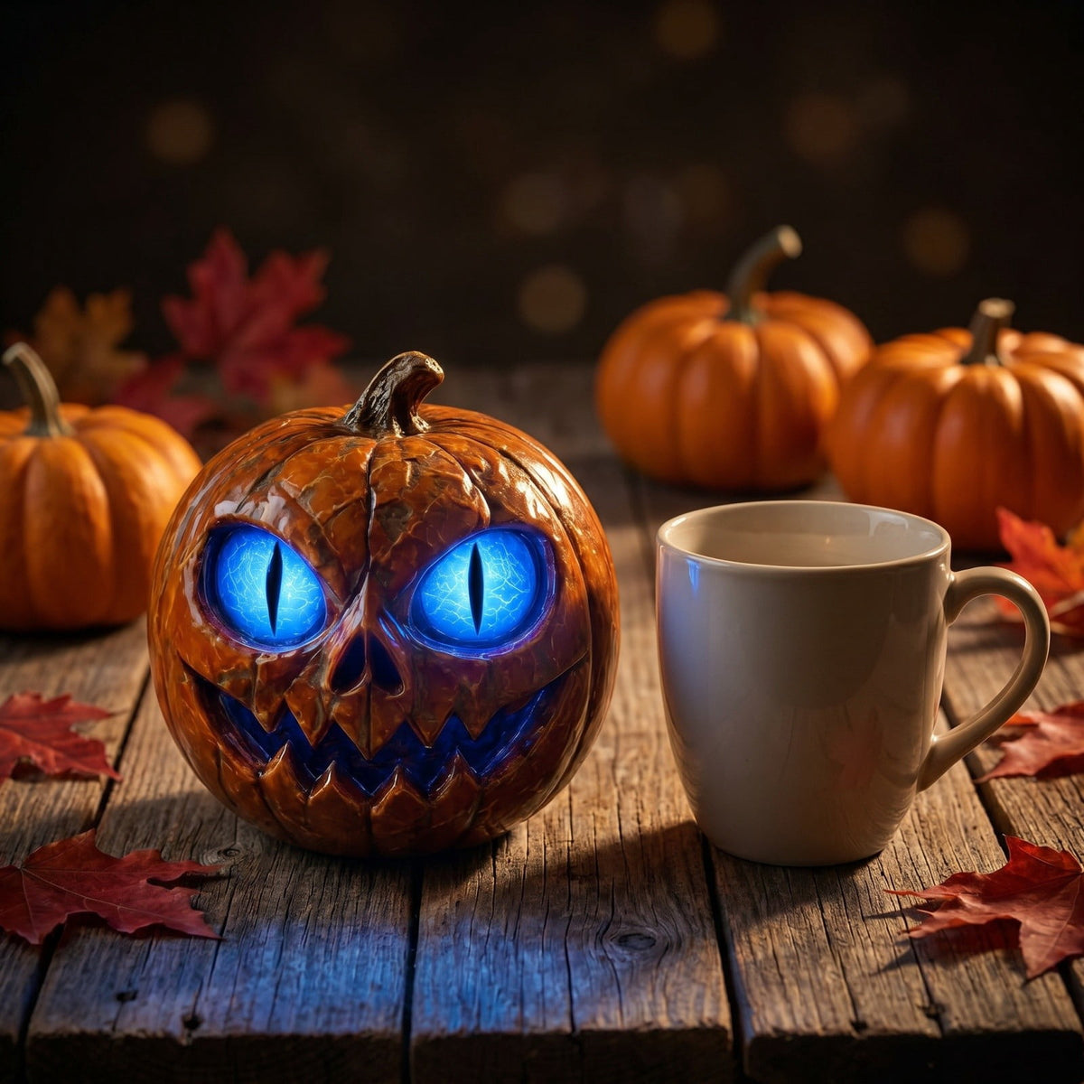 Halloween Scary Jack O Lantern Pumpkin Statue with Color Changing LED Eyes Spooky Tabletop Yard Decor Prop